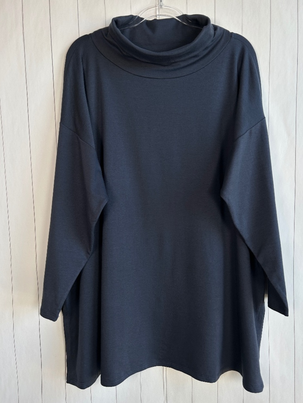 Eileen Fisher plus size 2X funnel neck tunic sweater blue Tencel organic cotton